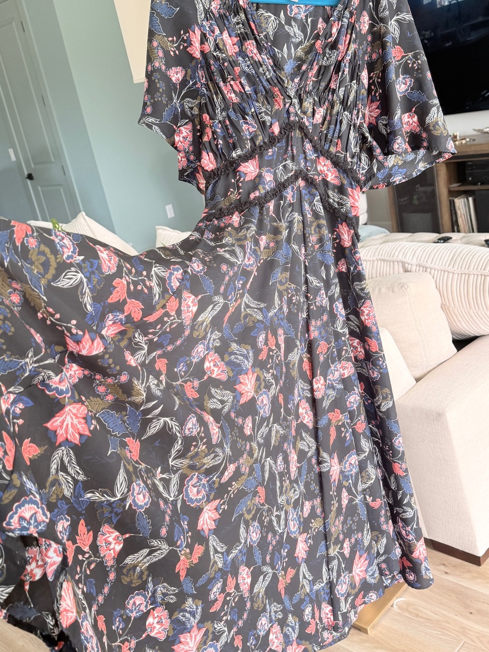 Chelsea28 Black Floral Dress with Blue and Pink Blooms - Picture 9 of 11
